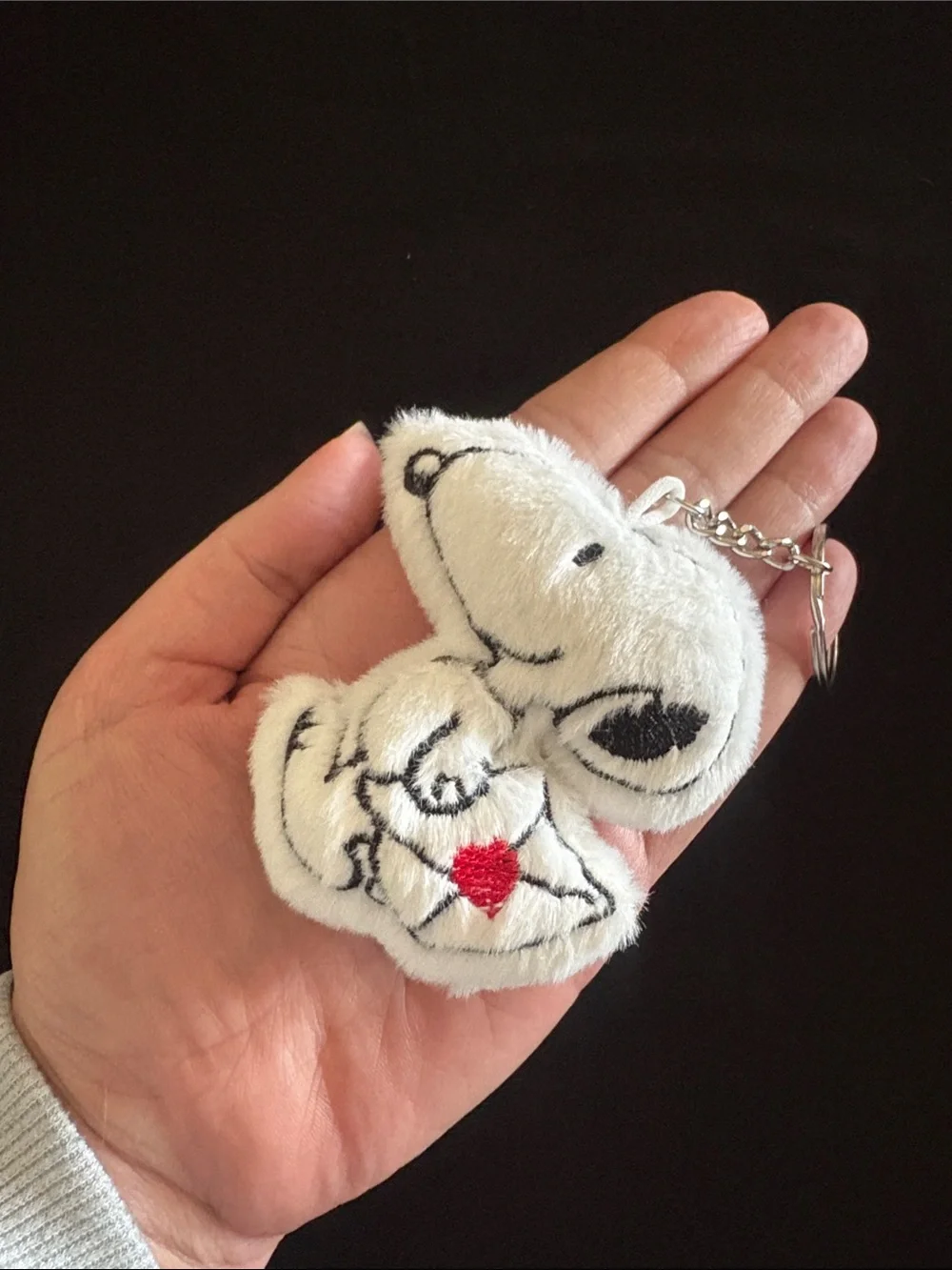 Snoopy Plush Keychain with Red Heart